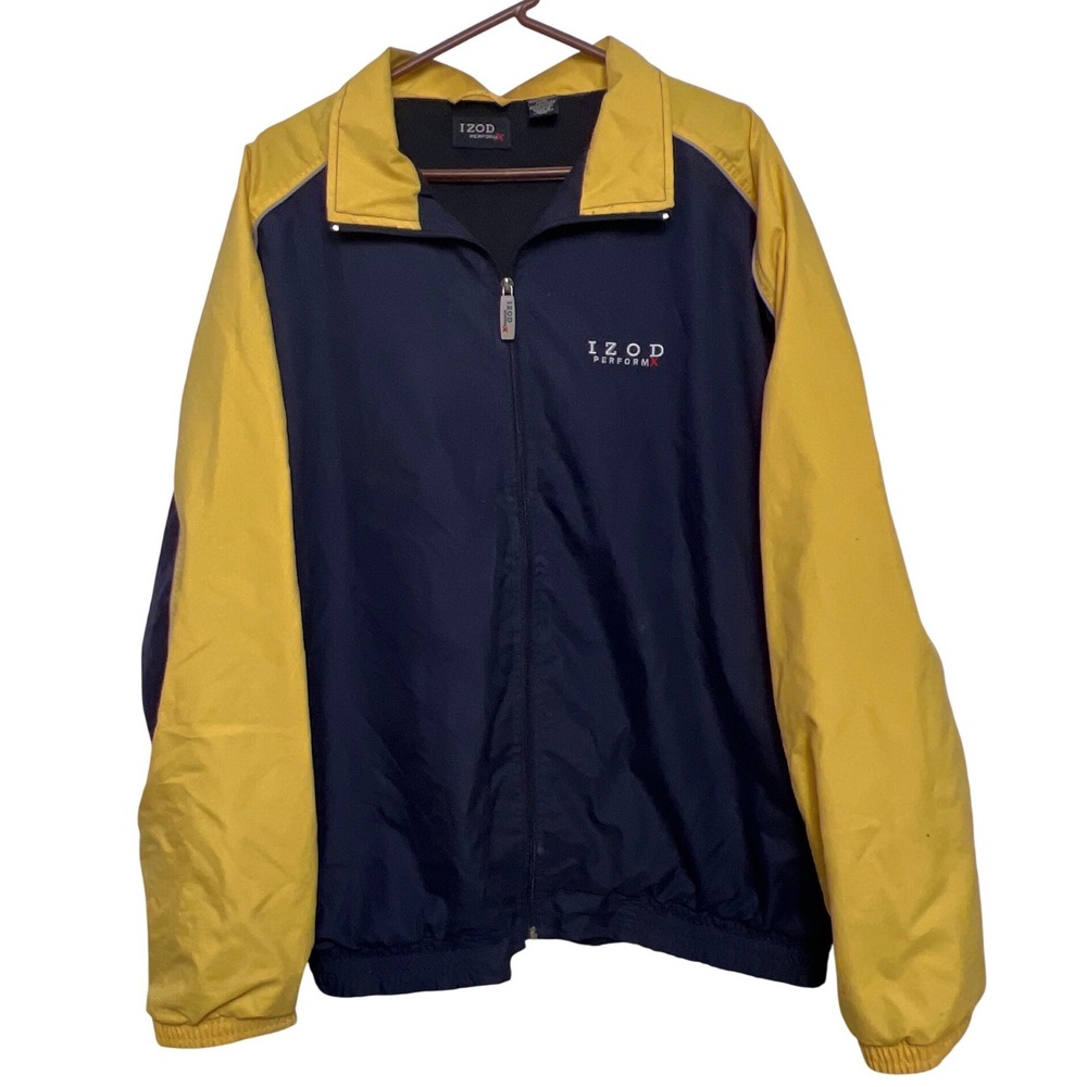 IZOD Performx Jacket Navy Blue Yellow Full Zip Men's XLT Athletic Windbreaker‎